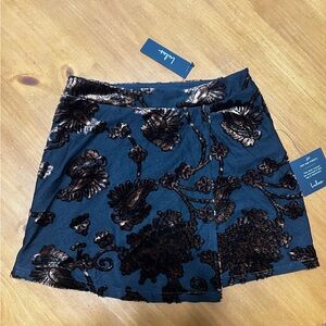 Lulu's Black and Brown Floral Velvet Skirt